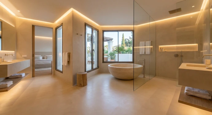 Seamless Ideal Work microcement bathroom with spa-inspired design in Costa del Sol residence