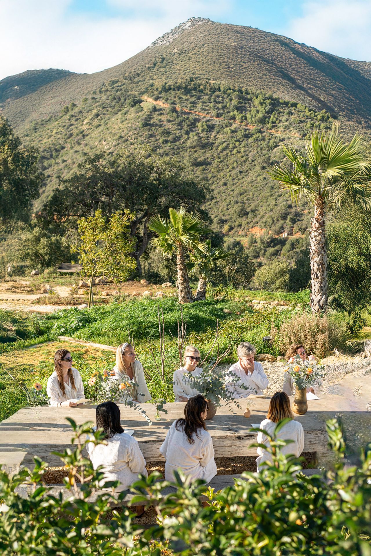 The oak table and bench, in daily use at Viluz Marbella